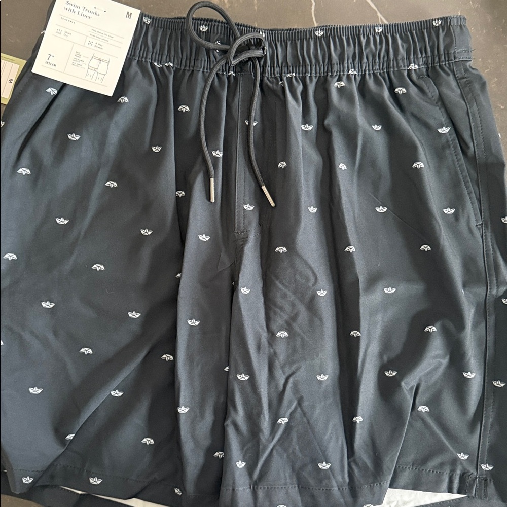 Men's Black Athletic Swim Shorts with Subtle White Logo Print